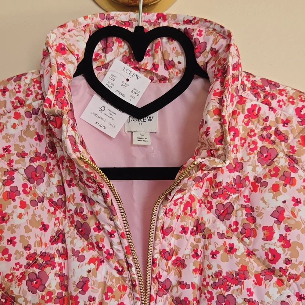 NWT J.Crew Flower Puffer Vest L